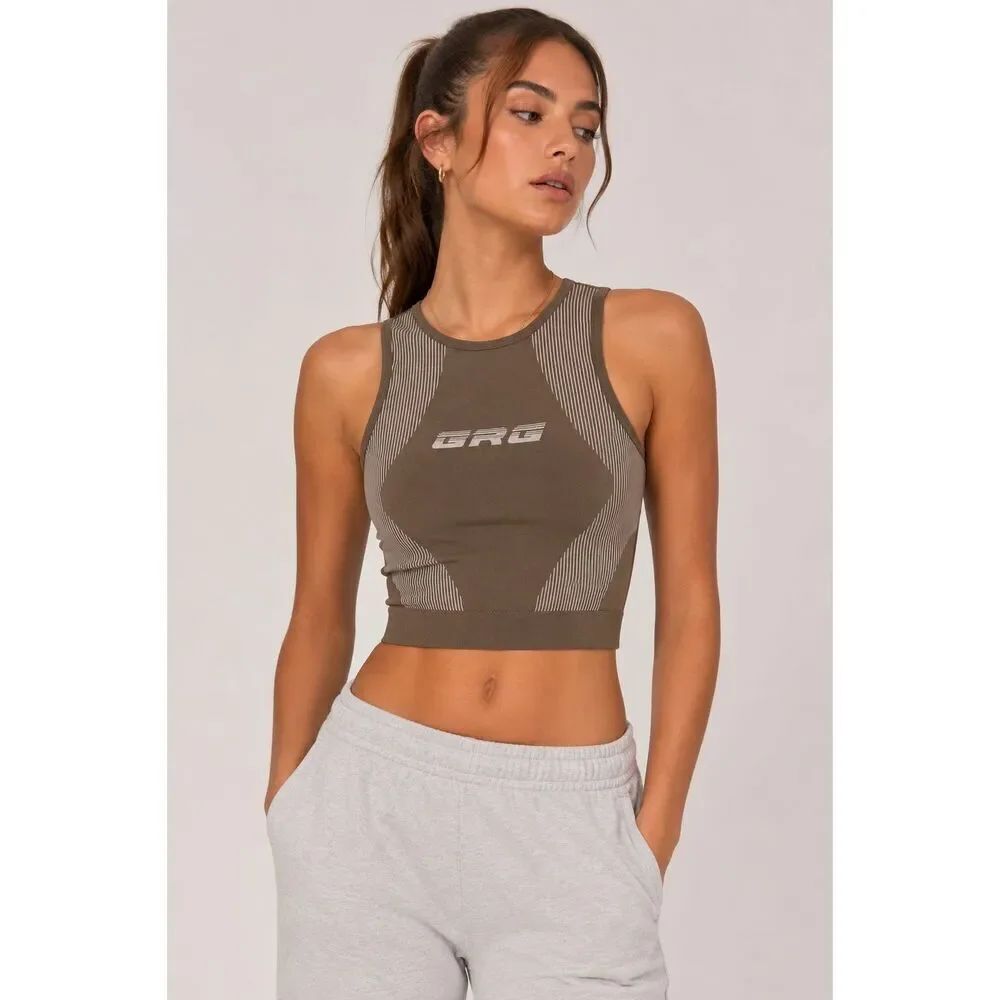 Garage DRC Seamless Crop Tank Top Brown Y2K Athleisure Size Small